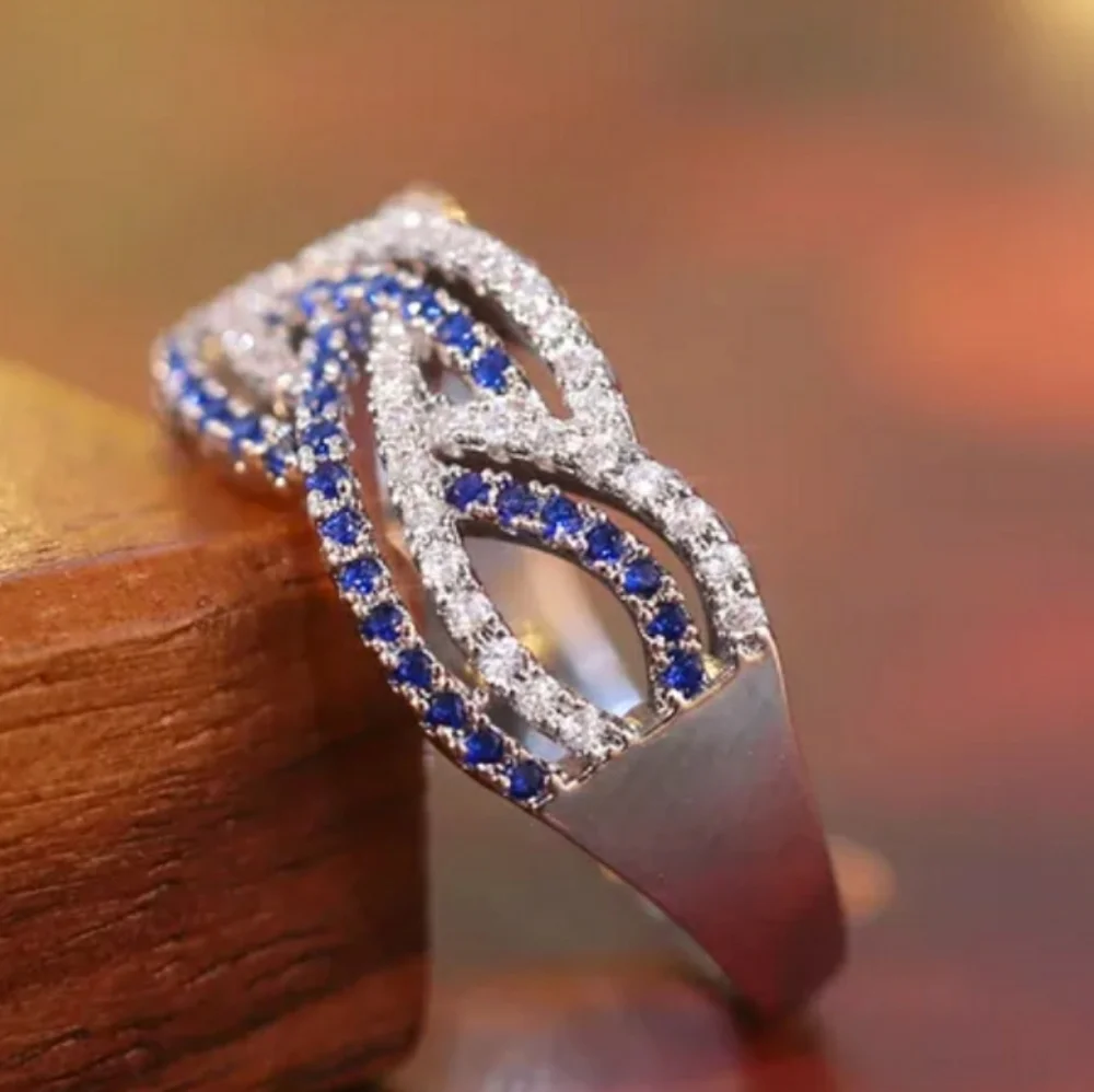 New Silver and Blue Braid Ring - Picture 5 of 6